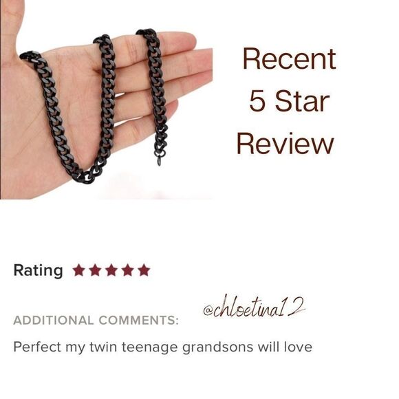 Men’s 9MM Cuban/Curb Black Stainless Necklace - Picture 6 of 9